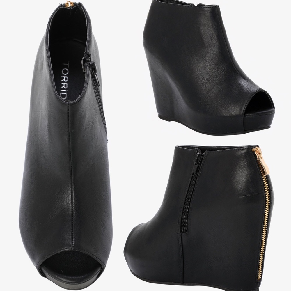 Torrid Black Peep-Toe Wedge Booties